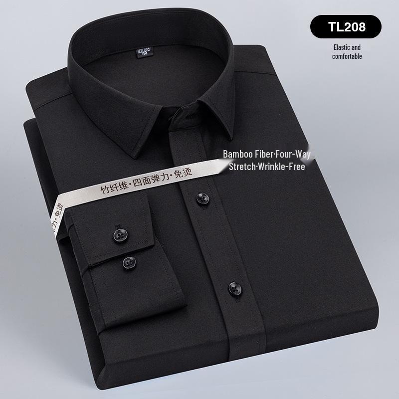 Men's Wrinkle-Resistant Polyester Stretch Long Sleeve Dress Shirt