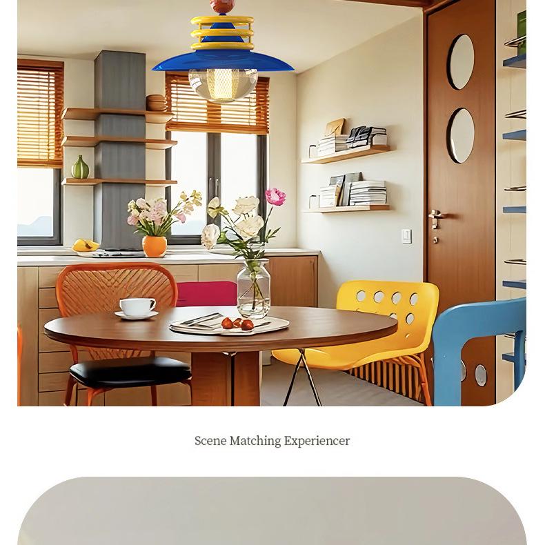 Dopamine Dining Table Set with Swing Arm Pendant Light and Eye-Protecting Ceiling Light for Kids