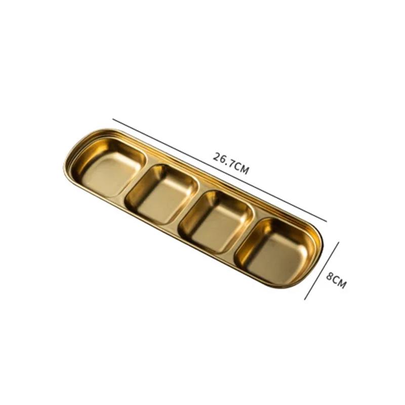 2pcs Stainless Steel Sauce Dish 4 Grids Divided Dipping Plates Seasoning Sauce Dip Bowl Vinegar Soy Spice Condiment Tray