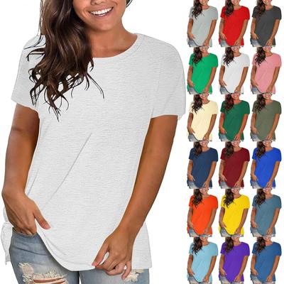 Ladies Casual Loose Solid Color T-Shirt Round Neck Pullover Short Sleeve Top