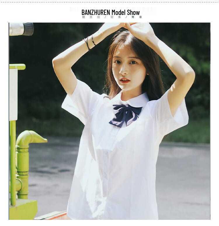 Women's Loose Short Sleeve White Stand Collar Shirt - Versatile Summer College Style JK Uniform Top