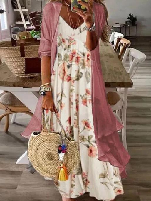 Abito estivo da donna con stampa per le vacanze, con bretelle, stile indiano, gonna svasata, set da due pezzi