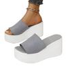 Summer new large size solid color wedge heel one-word slippers women wear thick-soled knitted mesh wedge heel cool slippers