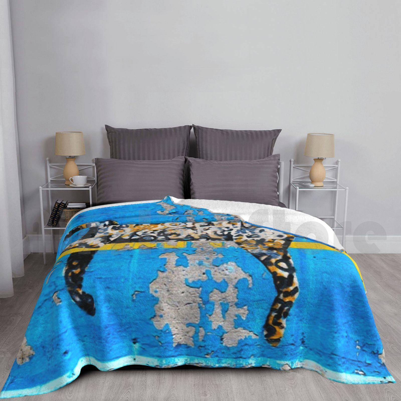 Banksy Leopard Blanket Fashion Custom Banksy Leopard Blue Street Art Graffiti Artist Vandal Activist Satirical Size: 75*100cm, Weight: 230 GSM