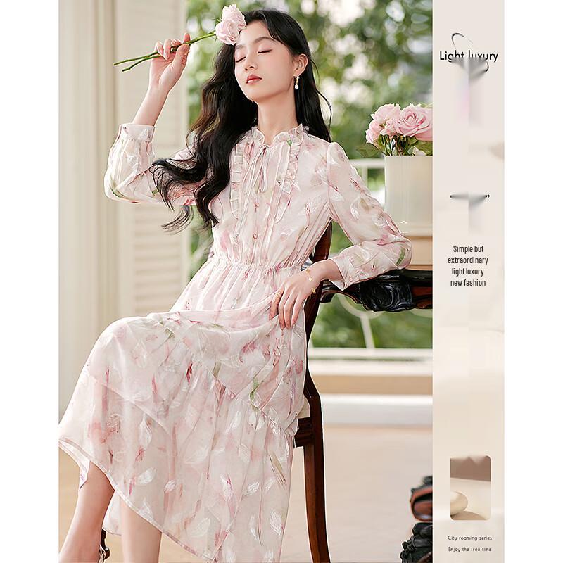 

Women s Elegant Floral A-Line Midi Dress L