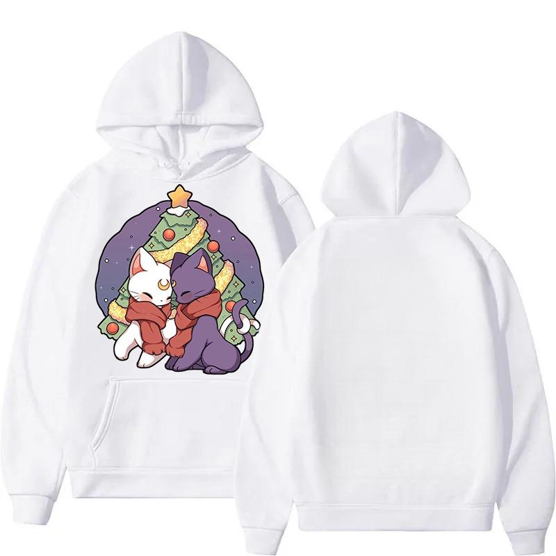 Sailor Moon Luna Artemis Themed Couple Hoodies, Autumn Winter Kawaii Cartoon Cat Print Sweatshirts Hooded Coats