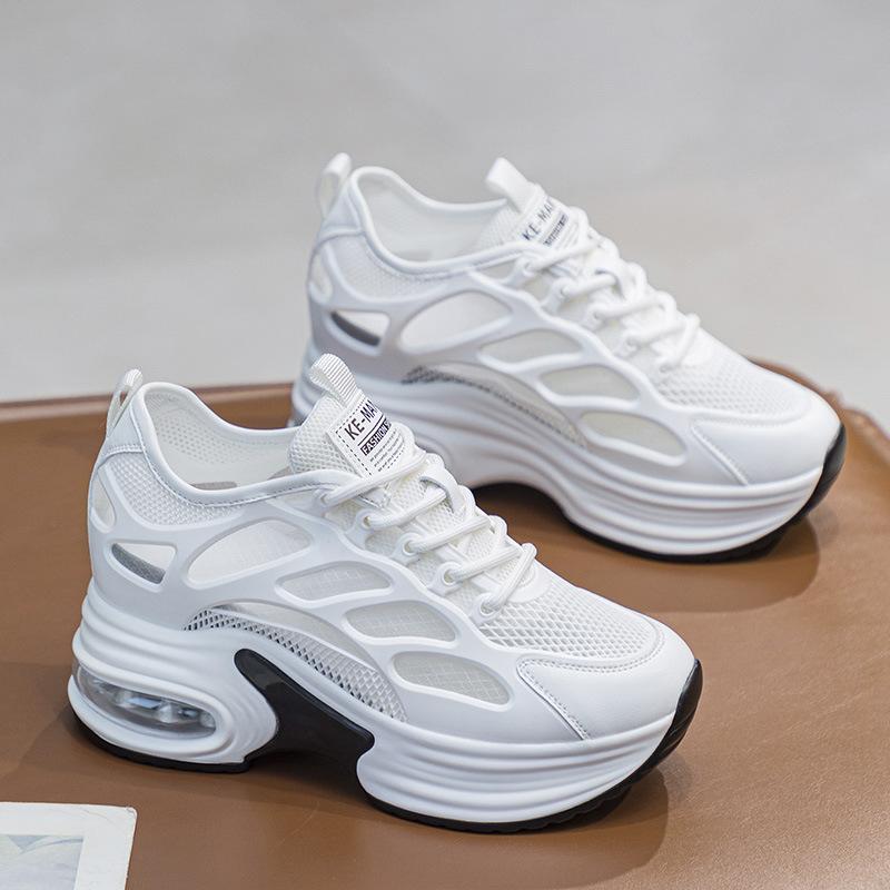 8cm Synthetic Air Mesh Genuine Leather Hidden Heel Women Sandals Vulcanize Platform Wedge Summer Spring Chunky Sneakers Leisure