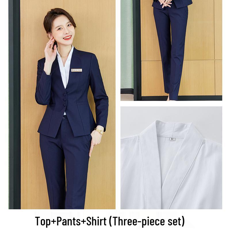 Women's High-End Collarless Blazer Suit Set for Office & Beautician Workwear - Spring/Autumn Collection