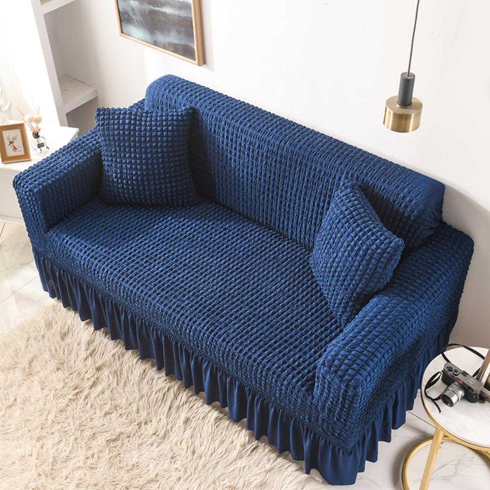 Lace Trim Sofa Protector Cover Solid Color Full Coverage Fabric Sofa Cover for All Seasons