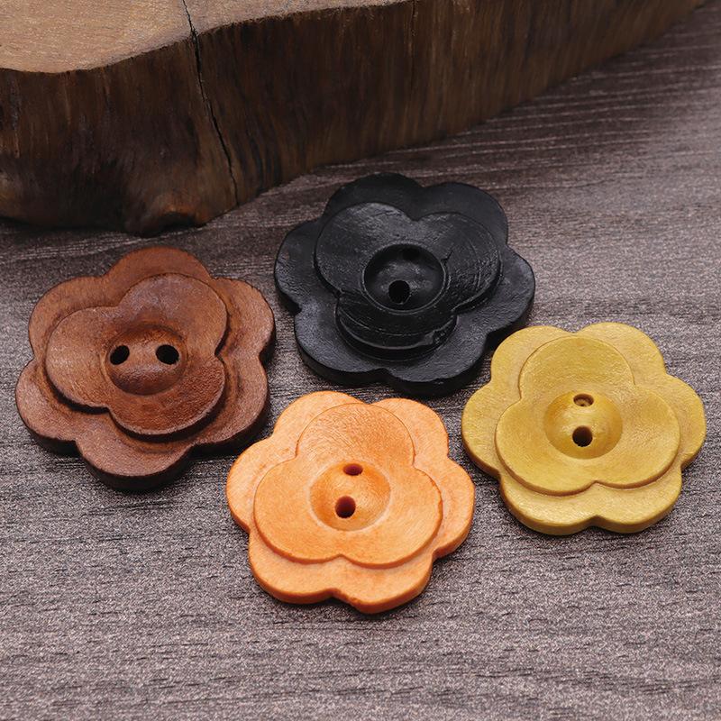 Gefärbte Holzknöpfe mit Blumenmuster, 10 Stück Doppel-Pflaumenblütenknöpfe für Mantel Hemd Pullover
