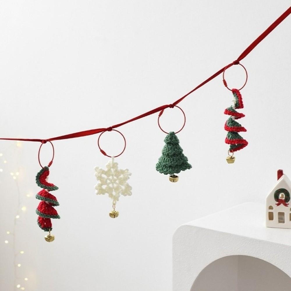 Yarn Weaving Christmas Hanging Ornament Snowflake Bell Handmade Knitted Christmas Wind Chime Cartoon Xmas Tree Pendant