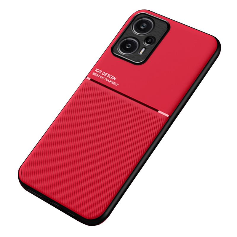 

For Xiaomi Redmi Note 12 Turbo/Poco F5 5G Magnetic Car Mount Phone Case Leather+TPU Cover Red