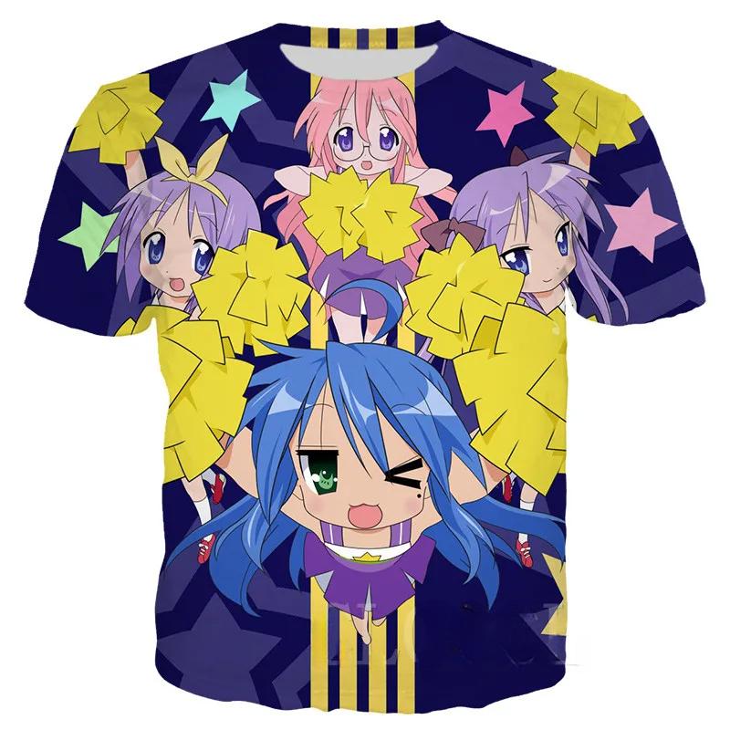 Lucky Star Japanese Anime T Shirt Mens Women Cartoon Loli Oversized Sports 3D Printed Harajuku Streetwear Kid Tops