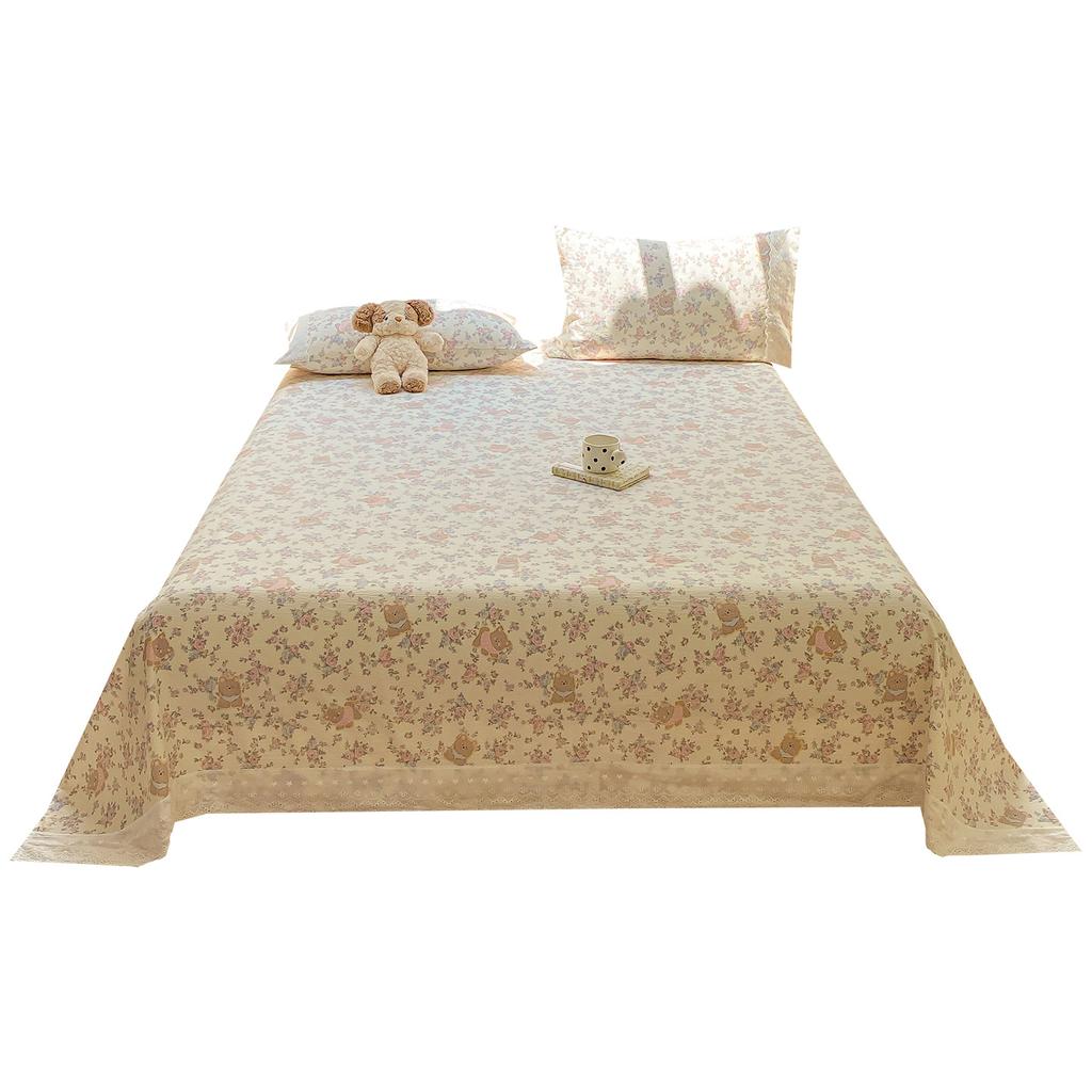 Klasse A Doppellagiges Garn Bettlaken Einzelstück Spitze Spitze Stepplaken Studentenwohnheim Dreiteiliges Set Einzelner Kissenbezug 3