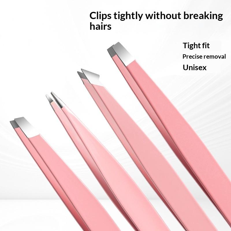 Colorful Stainless Steel 4 Pcs Tweezer Set For Women And Men'S Eyebrows & Eyelashes Comes With Storage Bag