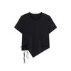 Irregular Drawstring Hem Short Fit Slim Fit T-shirt for Women, Split Short Sleeved Top, Solid Color