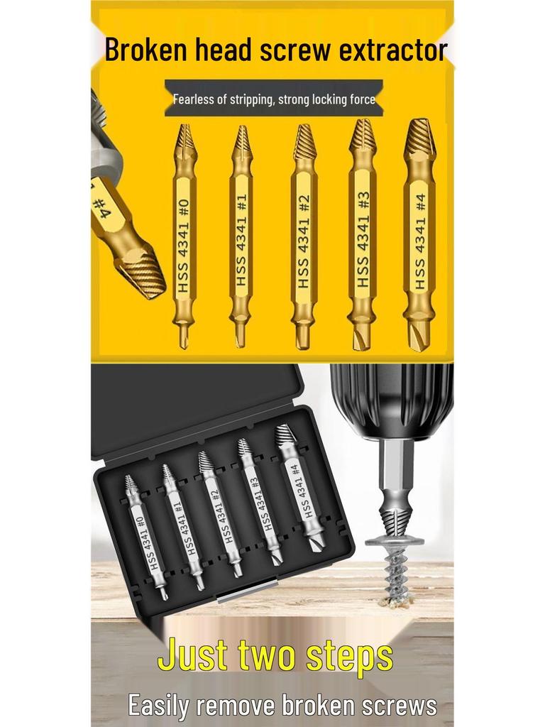 Quick-Thread Bolt Extractor with Anti-Slip Teeth for Short-Head Screws