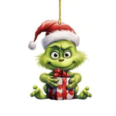 Acrylic Flat 2D Christmas Tree Pendant, Mirror Green Hair Monster - for Holiday Decorations, Halloween, Thanksgiving Flat Christmas Tree Pendant