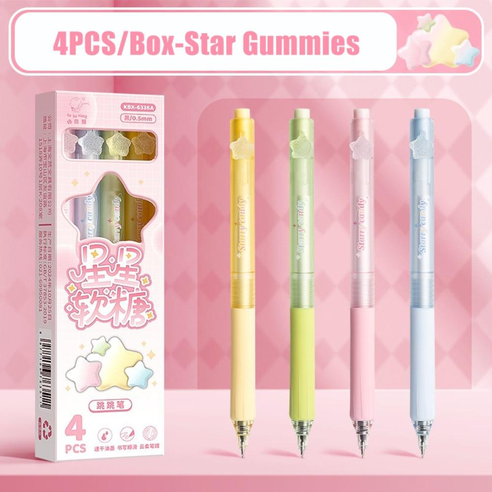 

4 ШТ./Коробка Натиск Гелевою Ручкою 0,5 мм Чорне Чорнило Письмове Приладдя Високий Зовнішній Вигляд Нейтральна Ручка Школа Офіс Star Gummies