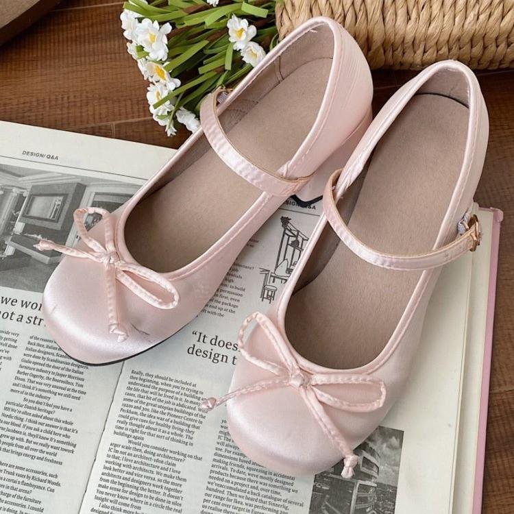 

Туфли-лодочки на толстом каблуке с баской, женские летние туфли Мэри Джейн с круглым носком, модные и удобные 40 розовый