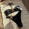 2 st/set 2025 Mode Sexig Baddräkt Dam Bikiniset Triangel Badkläder Snörning Strandkläder Trosa Monokini