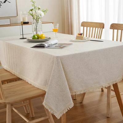 Polyester Linen Simple Solid Color Plain Natural Tassel Colored Ball Lace Tea Table Cloth Tablecloth