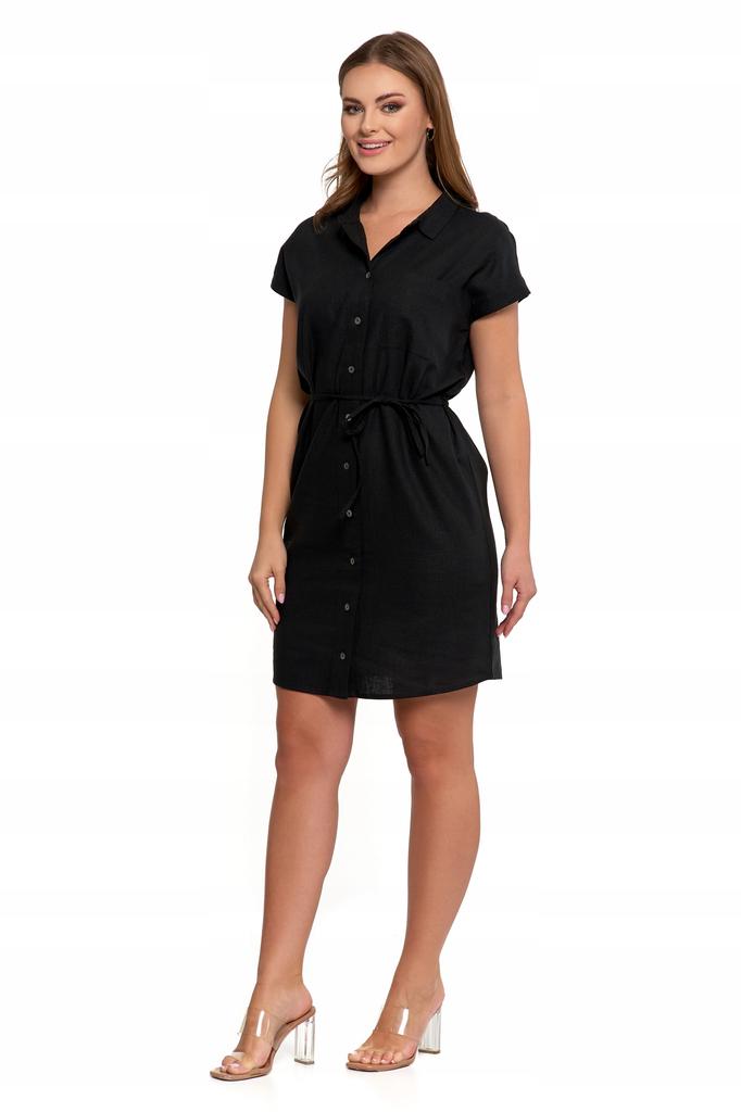 Women's Linen Dress Oversized Shirt Dress with Buttons Stylish MORAJ 3XL BLACK