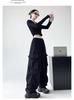 Women’s High Waist Wide Leg Windproof Cargo Pants - Black, Spring/Summer 2025 Collection