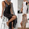 European Style Holiday Beach Knit Cover-up Dress - Backless and Hollow Out Design for Women, 2026