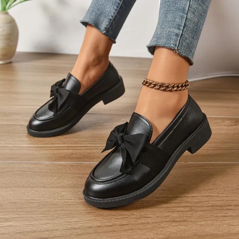 Women Plus Size High Heels Classics Office Career Pumps Bow Tie Round Toe Slip On Shoes Comfortable