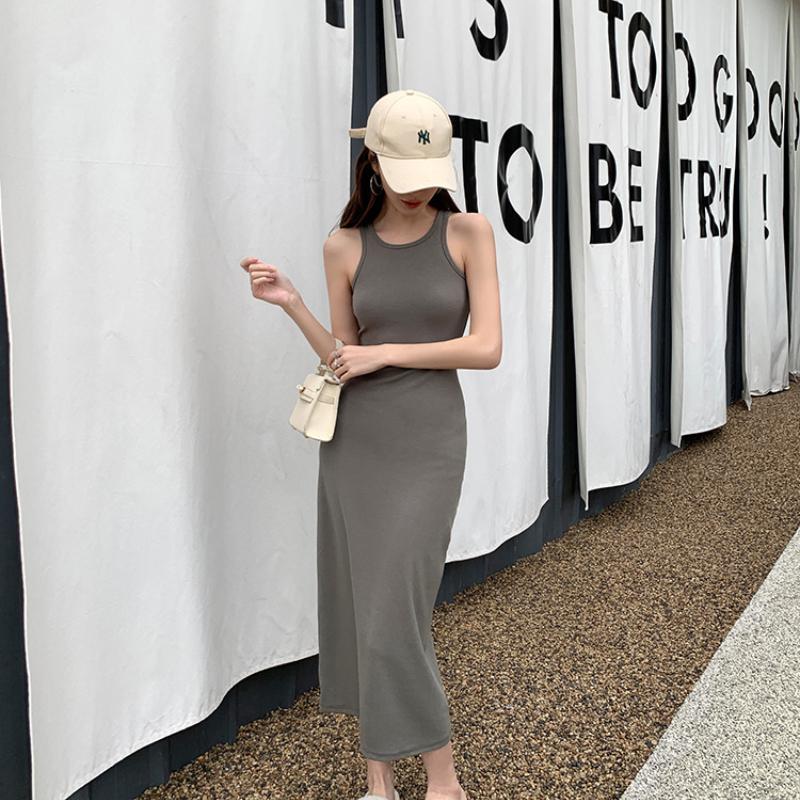 Sommerkleider, sexy, eng, ärmellos, Paket, Hüfte, lange Kleider, süße, würzige Taille, schlanke Neckholder-Tank-Kleider