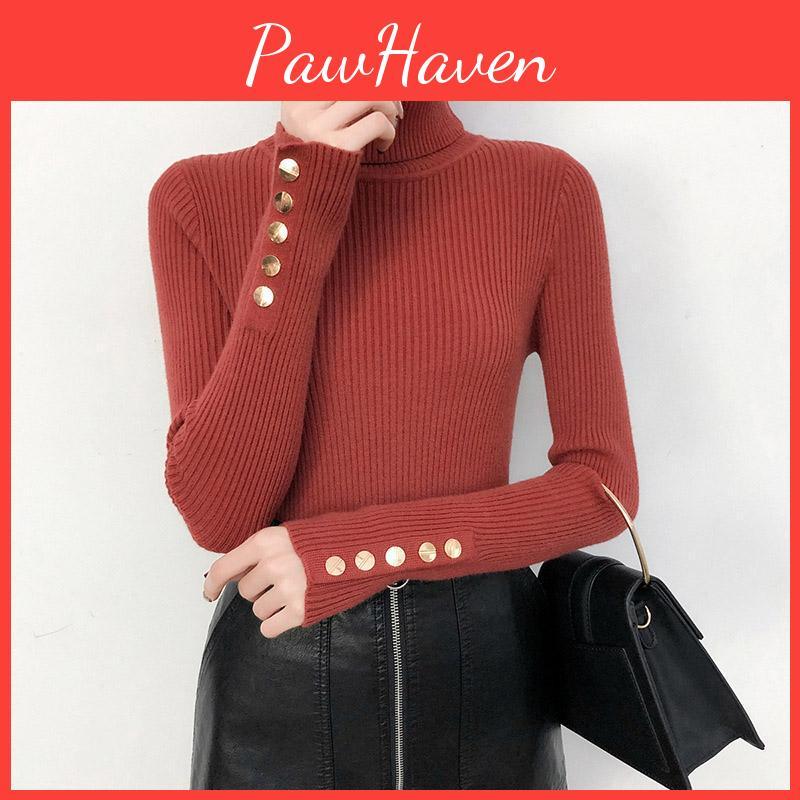 Autumn Sweaters Winter Knitted Women Pullovers High Neck Long Sleeve Slim Lapel Solid Color One Size