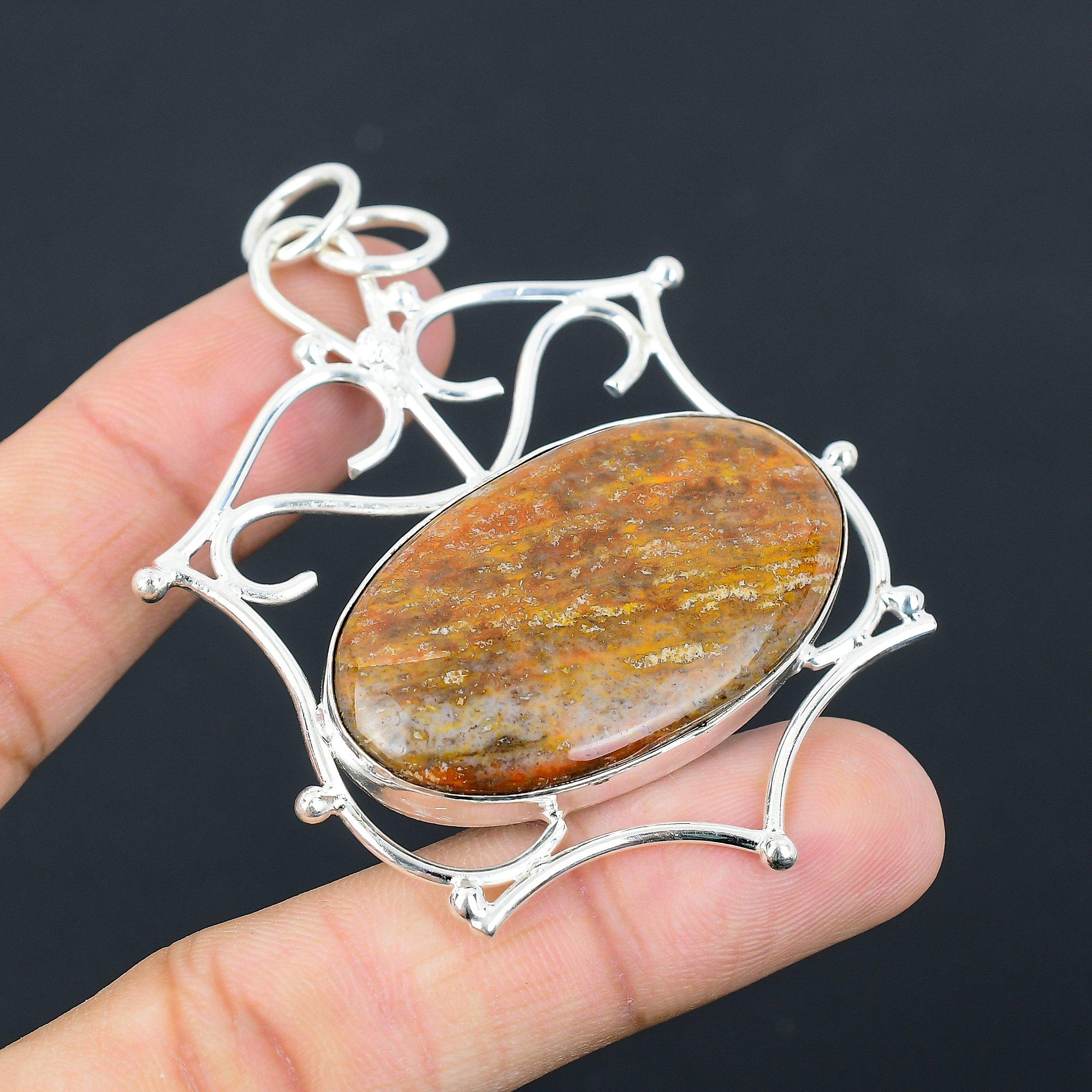 Natural Seam Agate Gemstone Indian Jewelry 925 Sterling Silver Pendant For Girls