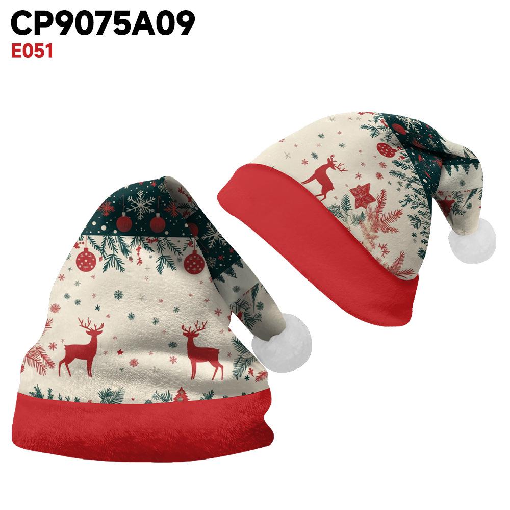 2024 Pluszowa Czapka Świąteczna z Nadrukiem Łosia dla Dorosłych i Dzieci - Podszyta Polarem, Dwustronna, z Dużym Rondem