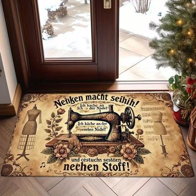 Retro Fußmatte Nähmaschine und Scheren Design Rutschfester Polyesterteppich Geeignet für Wohnzimmer- und Schlafzimmerdekoration Teppich