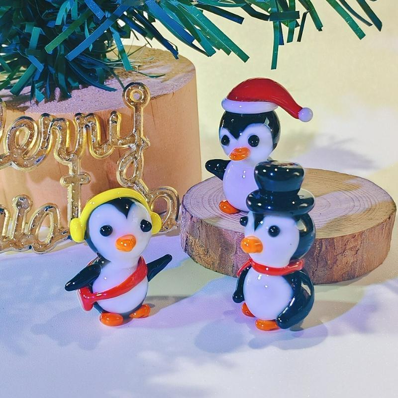 Mini Glass Penguin Figurine Cute Animal Household Tabletop Christmas Ornament Living Room Car Gifts Decoration Supplies New