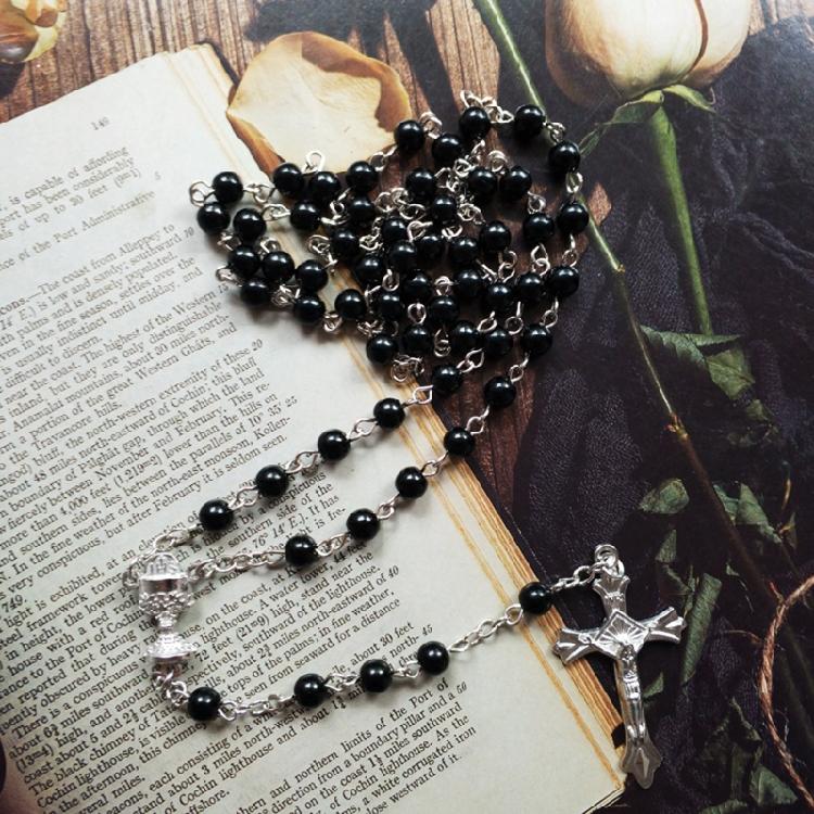Religion for Cross Rosary Necklace Black Imitation Praying Meditation Gift Suppl
