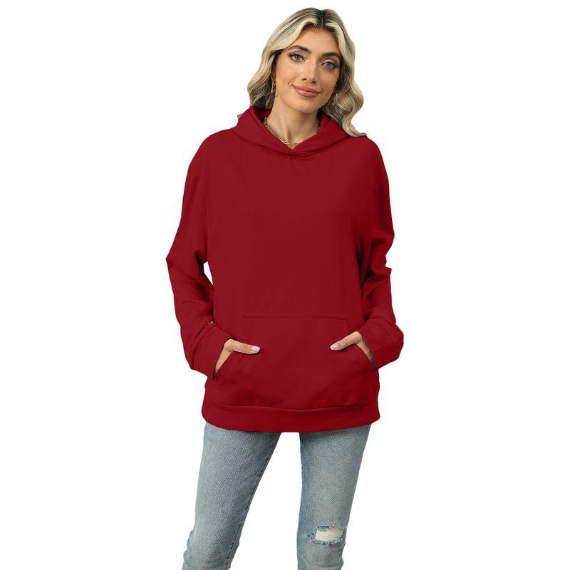 

2025 Casual Hooded Pocket Hoodie Solid Color Top Burgundy XL
