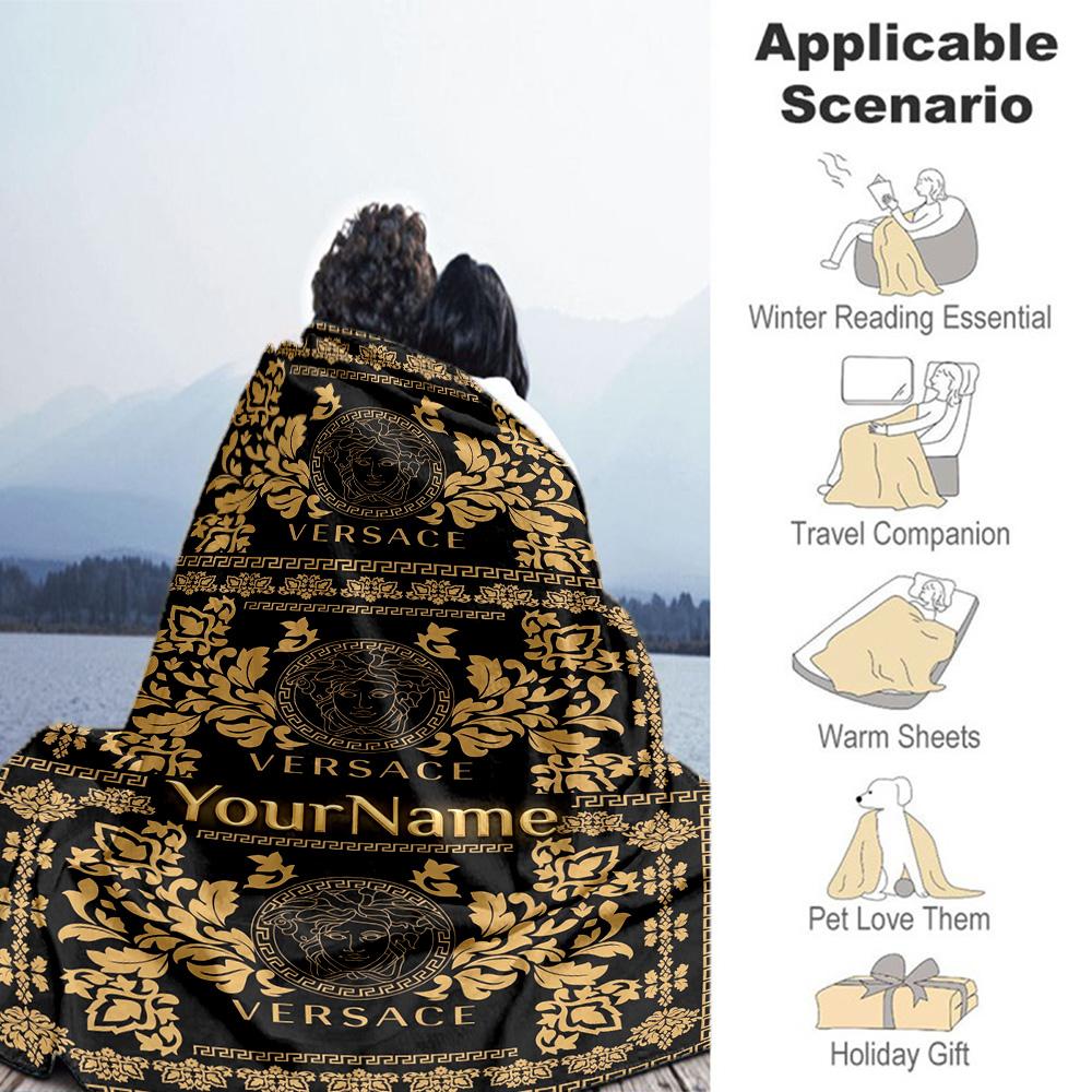 Versace Personalized Text Blanket Cozy Personalized Blanket Durable Comfort Great for Bedding Livingroom Sofa Chair for All Occasions