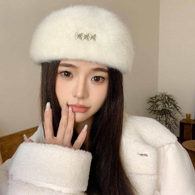 

Black beret women s autumn and winter versatile woolen warm face small hat big head circumference bud painter hat one size fits all чорний