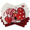 4pc S Love Gnome Heart Placemats Set Of 4 Linen Valentine's Day Table Mats Cute Kitchen Dining Decor Gift