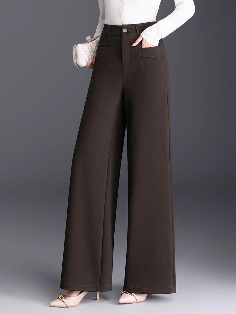Fließende High-Waist-Hose mit weitem Bein für kurvige Figuren - Herbst 2025 Neuankunft