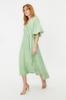 Women's Fashion Linen Look Woven Shirt Dress with Stone Belt and Half Balloon Sleeves