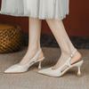Summer Mid-heel Pointed Toe Single Shoes Leather Toe Sandals Women's Shoes Solid Color Fashion Elegant Single Shoes for Women