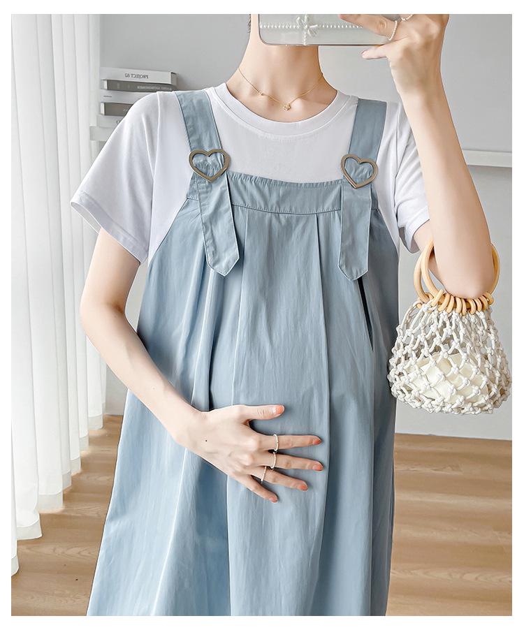 Korean Style Maternity Dress: 2026 Summer Patchwork Skirt, Faux Two-Piece Design