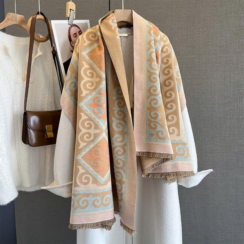 Korean Japanese Style Vintage Geometric Printed Scarf For Women
