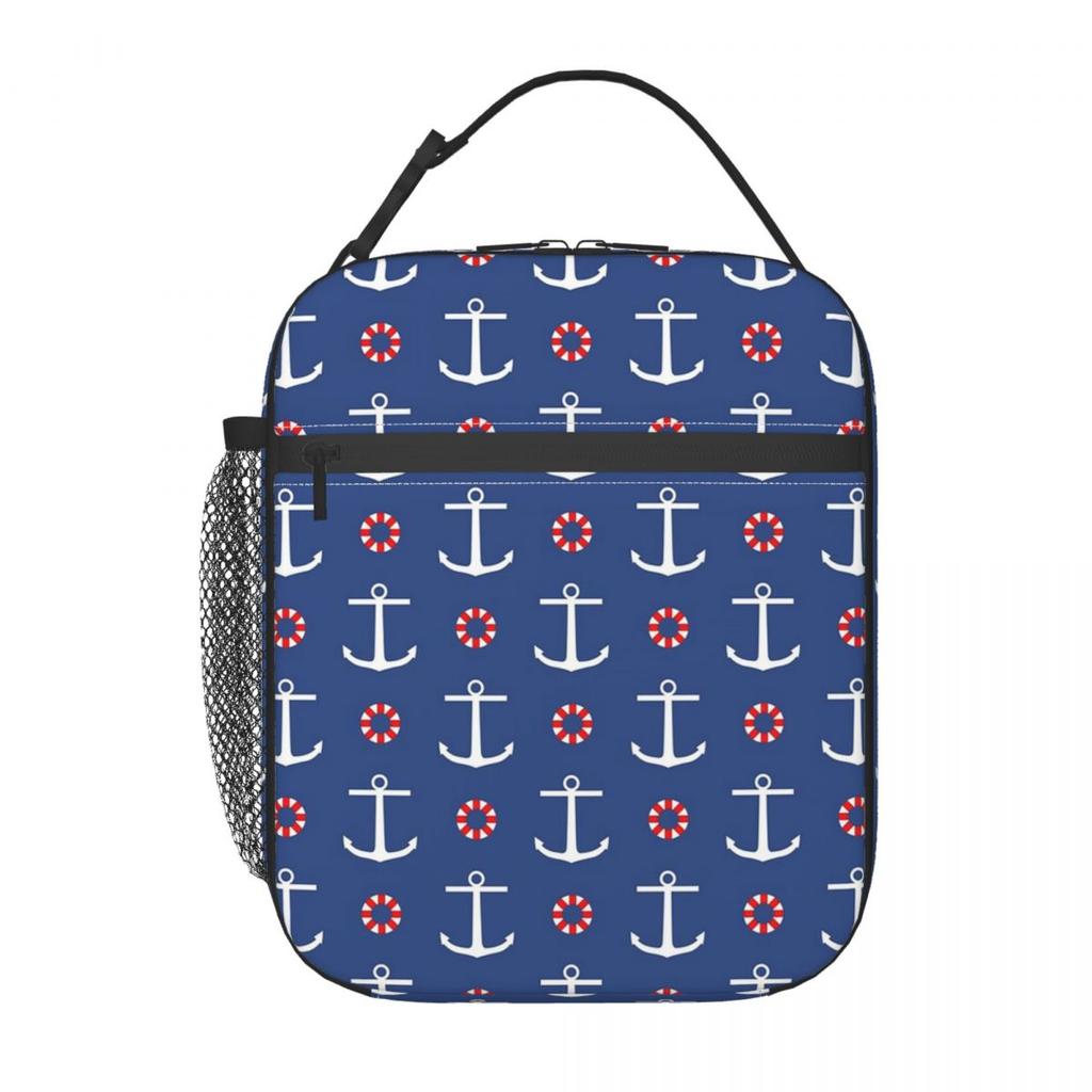 Navy Ship Nautical Anchor And Ship Wheel Ocean Insulated Lunch Bag for Women Kids Leakproof Food Boxes Thermal Lunch Box Tote
