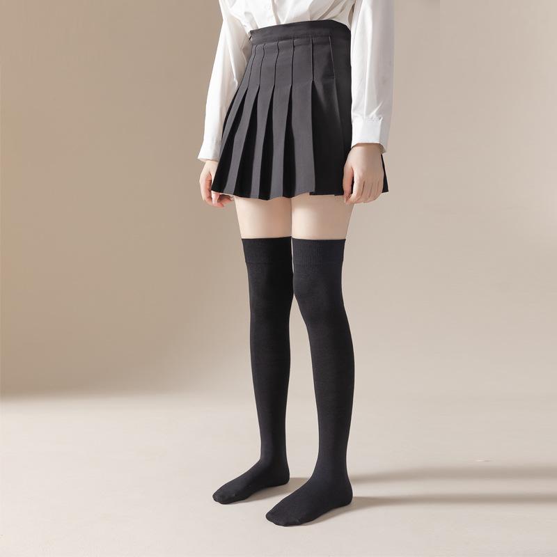 Women's Black Cotton Over-the-Knee Slimming Socks - Mid-Tube, Spring & Autumn Style JK Calf Socks
