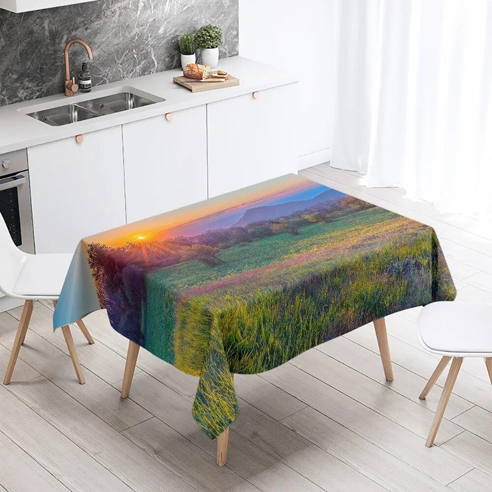 Day Road Dusk Sunset Scenery Printed Tablecloth Outdoor Picnic Camping  Antifouling Waterproof Table Home Decoration
