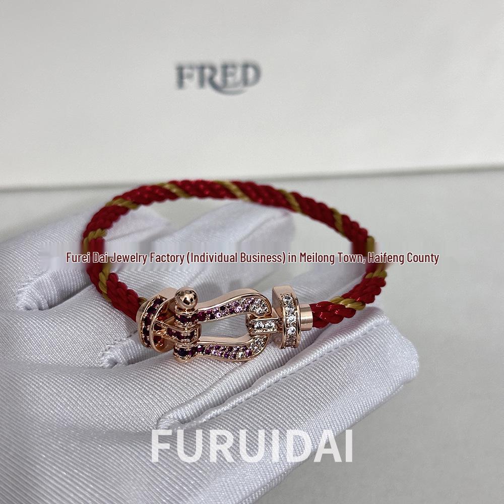 Bracciale Unisex Fei Family in Oro 18K Placcato, Ferro di Cavallo e Nodo Cinese Intrecciato, Bicolore in Nylon